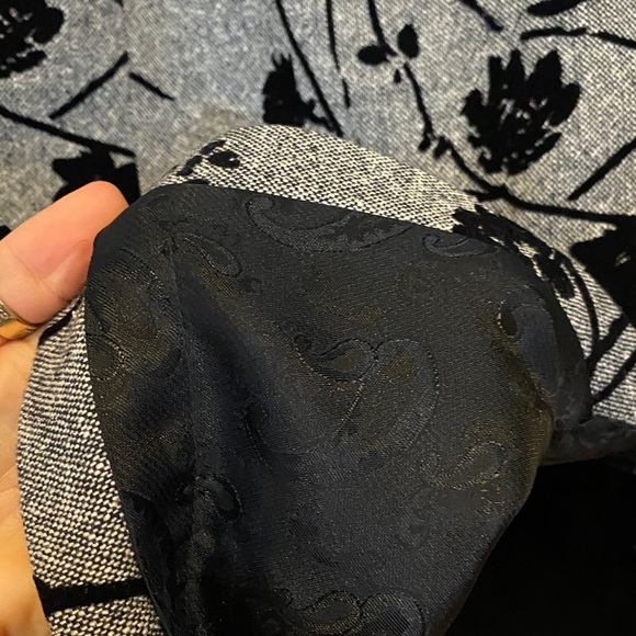 Wool silk blend midi dress with floral velvet burnout black gray sleeveless - Picture 5 of 15